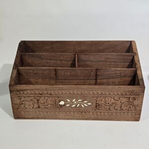 Vintage- Desk Organizer - Boho Style Handcarved Teak Wood Letter Filer